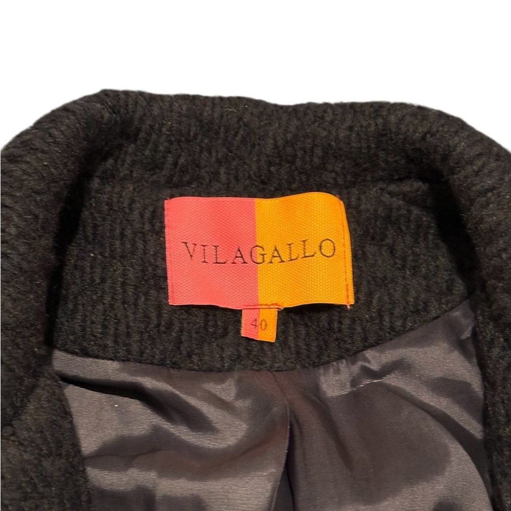 Vilagallo Black Wool Coat with Signature Red-Orange Label, - Picture 4 of 14